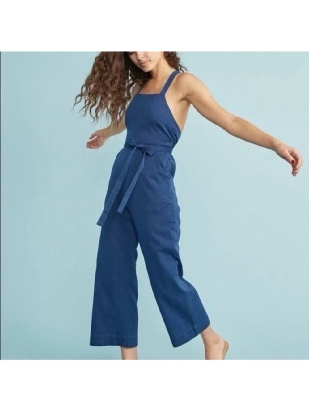 Marine Layer Tess Women’s Blue Wide-Leg Jumpsuit with Belt